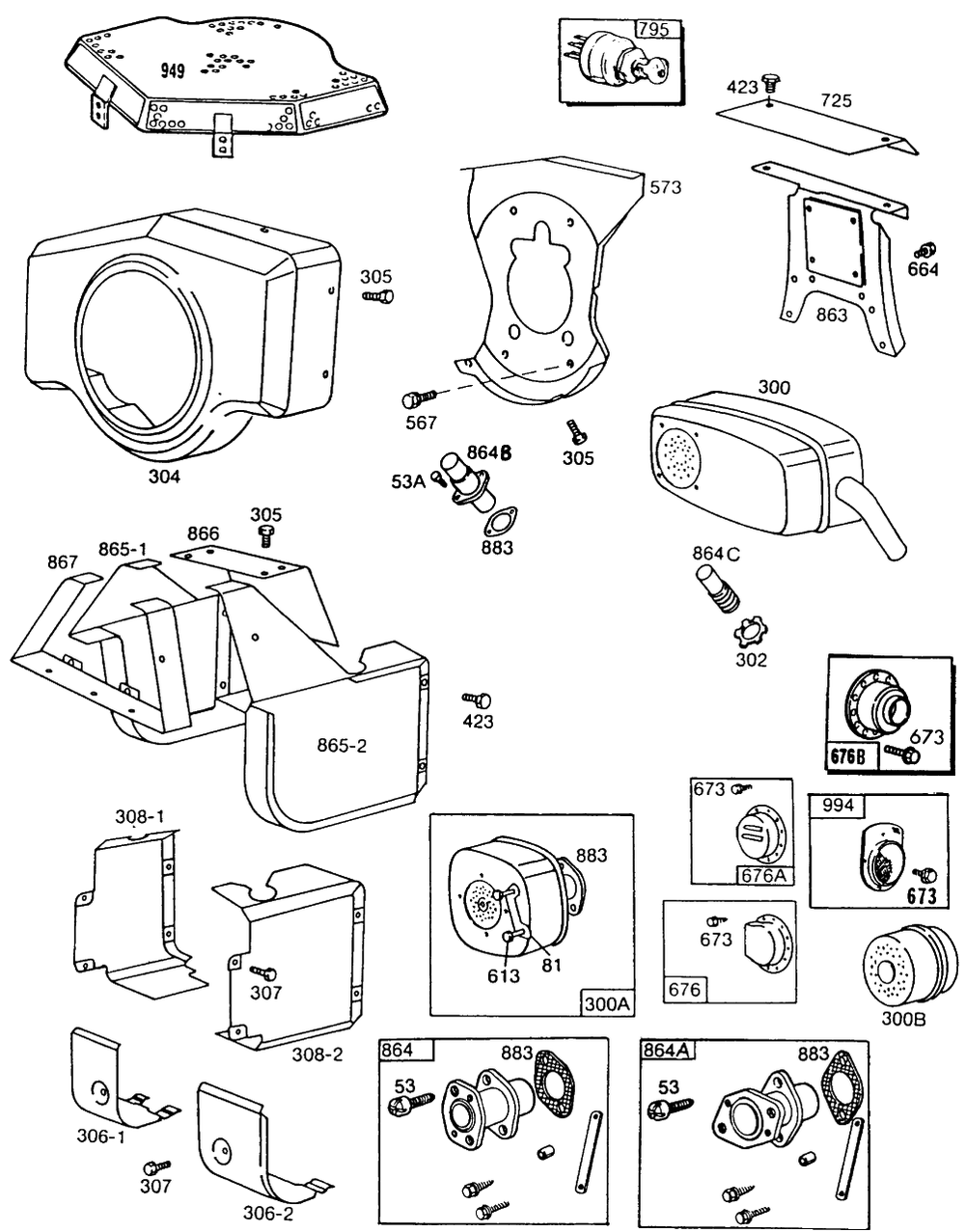 Blowerhsg,mufflers,shielding Diagram and Parts List for 402451-0691-XX  Briggs and Stratton Engine